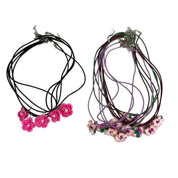 Jewelry - Lot of 16 Pink Rose & Hibiscus Plumeria Flower Cord Necklaces